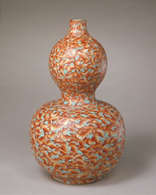 Turquoise green red clouds bat alum bottle gourd pattern