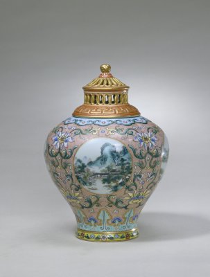 Pastel light landscape in four seasons jar