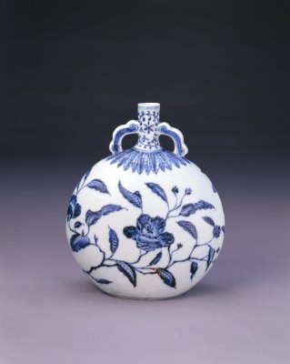 Blue branch pattern binaural flat pot