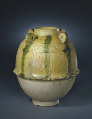 Yellow glazed green lotus petals pot
