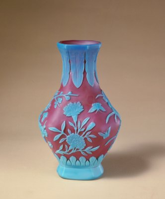 Cowpea red blue glass bottle