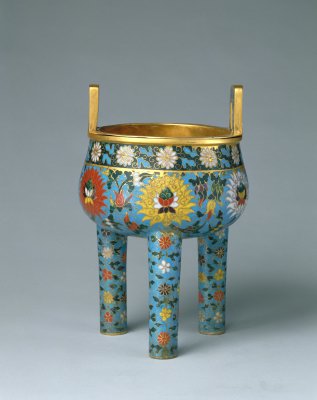 Cloisonne enamel branch lotus lines tripod type furnace
