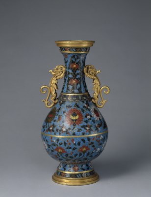 Cloisonne enamel branch lotus lines  ear bottle