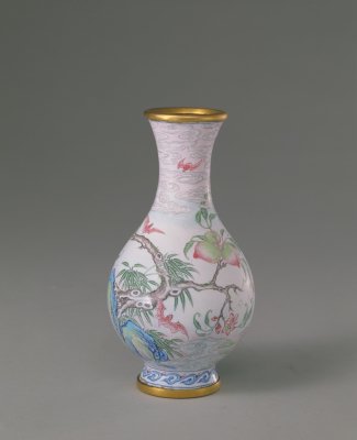 Painted enamel peach bat pattern bottle