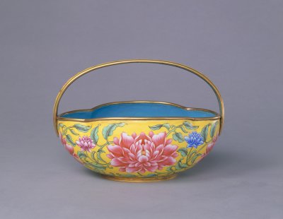 Painted enamel peony design flower basket