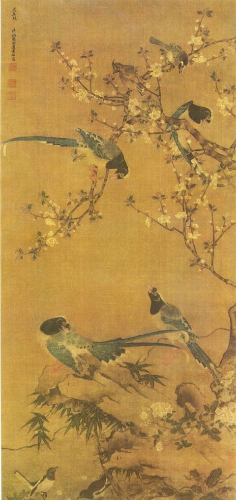 边景昭 【花竹聚禽图】图片-名家国画欣赏-明