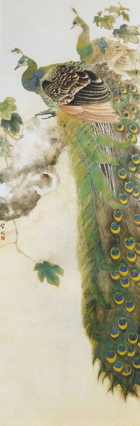 黎明《孔雀图》图片_名家国画欣赏-近代