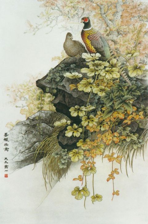 万一《暮秋幽禽》图片_名家国画欣赏-近代