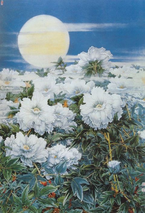 李际科《月下步牡丹哇》图片_名家国画欣赏-近代