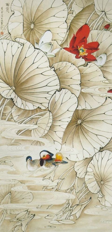 王道中《雨前鸳鸯》图片_名家国画欣赏-近代