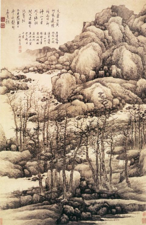 龚贤《木叶丹黄图》图片_龚贤国画作品欣赏-清