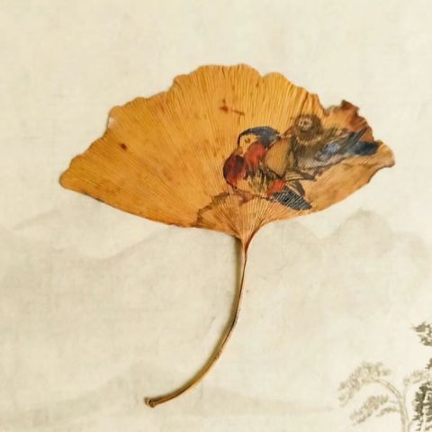 怀风银杏叶画：鸳鸯