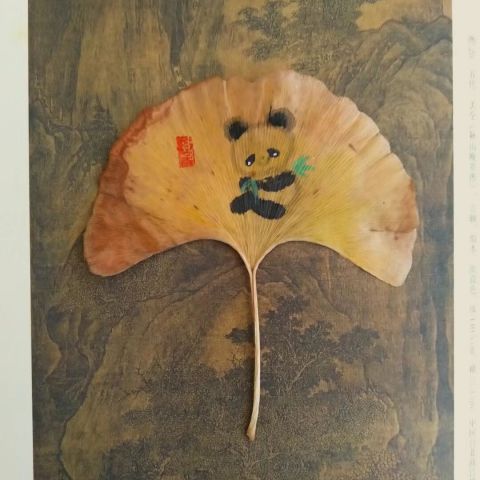 怀风银杏叶画：熊猫