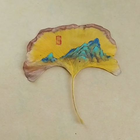 怀风银杏叶画：青绿山水