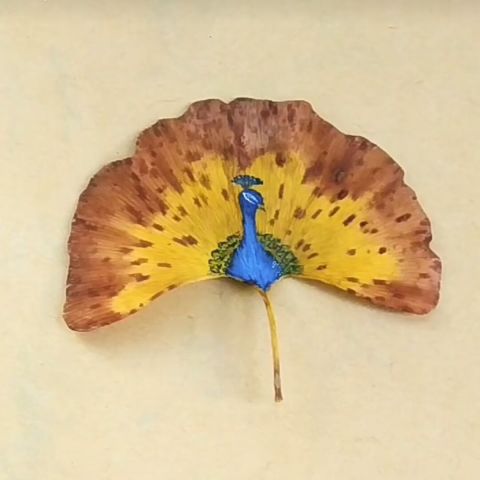 怀风银杏叶画：蓝孔雀